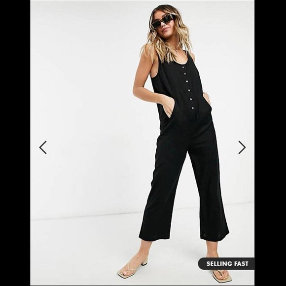 ASOS DESIGN Button Front Linen Minimal Jumpsuit One Peace Romper XS New - Picture 1 of 8